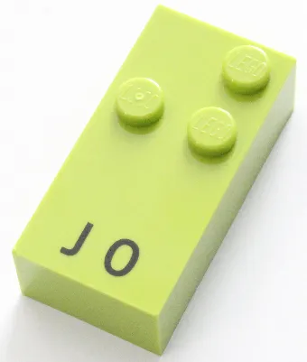 Brick, Braille 2 x 4 with 3 Studs with Black Capital Letter J / Number 0 Pattern (dots-245 ⠚)
