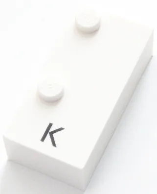 Brick, Braille 2 x 4 with 2 Studs with Black Capital Letter K Pattern (dots-13 ⠅)