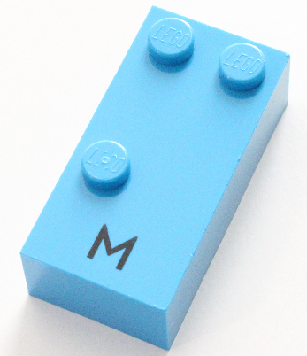 Brick, Braille 2 x 4 with 3 Studs with Black Capital Letter M Pattern (dots-134 ⠍)