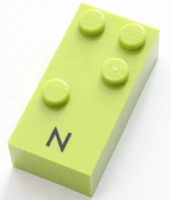 Brick, Braille 2 x 4 with 4 Studs with Black Capital Letter N Pattern (dots-1345 ⠝)