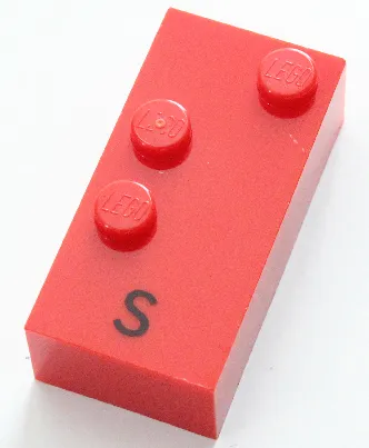 Brick, Braille 2 x 4 with 3 Studs with Black Capital Letter S Pattern (dots-234 ⠎)