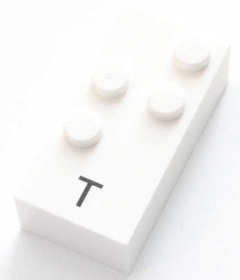 Brick, Braille 2 x 4 with 4 Studs with Black Capital Letter T Pattern (dots-2345 ⠞)