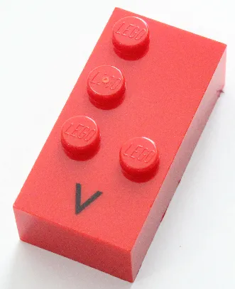 Brick, Braille 2 x 4 with 4 Studs with Black Capital Letter V Pattern (dots-1236 ⠧)