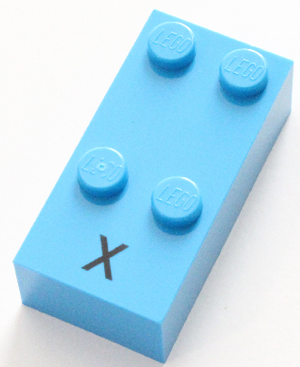 Brick, Braille 2 x 4 with 4 Studs with Black Capital Letter X Pattern (dots-1346 ⠭)