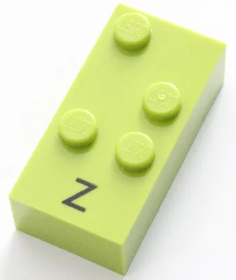 Brick, Braille 2 x 4 with 4 Studs with Black Capital Letter Z Pattern (dots-1356 ⠵)