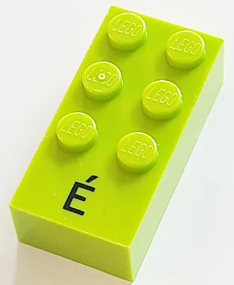 Brick, Braille 2 x 4 with 6 Studs with Black Capital Letter E with Acute (É) Pattern (dots-123456 ⠿) (French with Antoine Numbers)