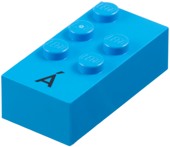 Brick, Braille 2 x 4 with 5 Studs with Black Capital Letter A with Acute (Á) Pattern (dots-12356 ⠷) (Spanish)