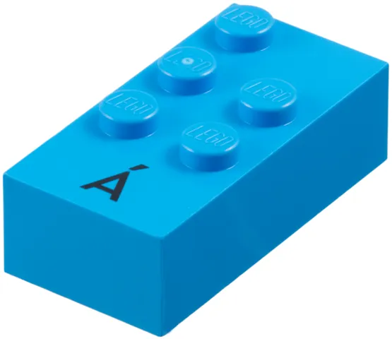 Brick, Braille 2 x 4 with 5 Studs with Black Capital Letter A with Acute (Á) Pattern (dots-12356 ⠷) (Spanish)