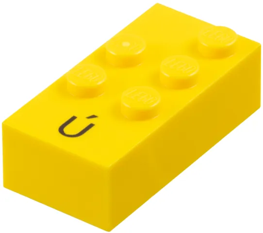 Brick, Braille 2 x 4 with 5 Studs with Black Capital Letter U with Acute (Ú) Pattern (dots-23456 ⠾) (Spanish)