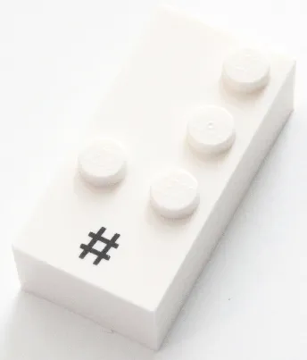 Brick, Braille 2 x 4 with 4 Studs with Black Number Sign / Hash / Pound Sign (#) Pattern (dots-3456 ⠼)