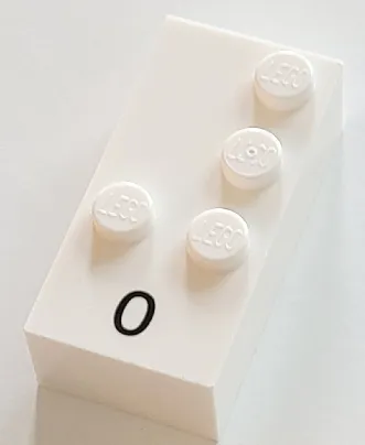 Brick, Braille 2 x 4 with 4 Studs with Black Number 0 Pattern (dots-3456 ⠼) (French with Antoine Numbers)