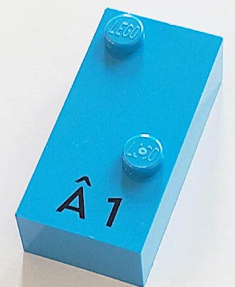Brick, Braille 2 x 4 with 2 Studs with Black Capital Letter A with Circumflex (Â) / Number 1 Pattern (dots-16 ⠡) (French with Antoine Numbers)