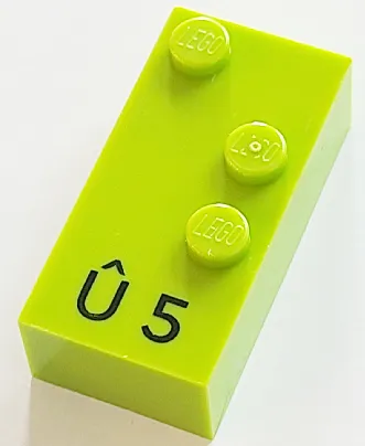 Brick, Braille 2 x 4 with 3 Studs with Black Capital Letter U with Circumflex (Û) / Number 5 Pattern (dots-156 ⠱) (French with Antoine Numbers)
