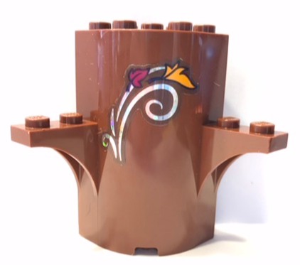 Cylinder Quarter 3 x 3 x 5 with 1 x 1 Cutout and 2 Arch Tops with Bright Light Orange and Magenta Leaves and Metallic Swirl Pattern 1 (Sticker) - Set 41164