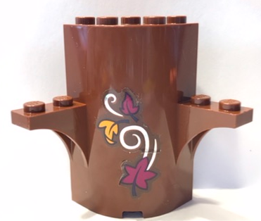 Cylinder Quarter 3 x 3 x 5 with 1 x 1 Cutout and 2 Arch Tops with Bright Light Orange and Magenta Leaves and Metallic Swirl Pattern 2 (Sticker) - Set 41164