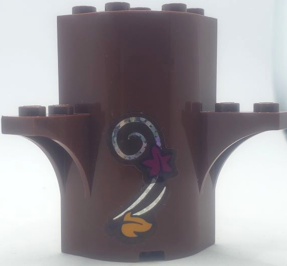 Cylinder Quarter 3 x 3 x 5 with 1 x 1 Cutout and 2 Arch Tops with Bright Light Orange and Magenta Leaves and Metallic Swirl Pattern 3 (Sticker) - Set 41164