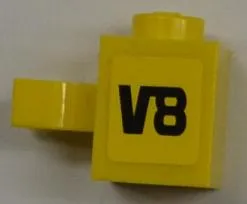 Brick, Modified 1 x 1 with U Clip (Vertical Grip) - Solid Stud with Black 'V8' Pattern Model Right Side (Sticker) - Set 8186