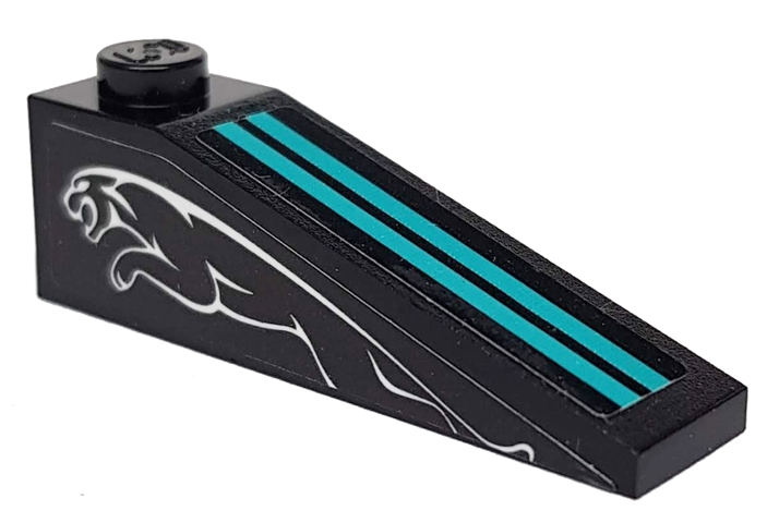 Slope 18 4 x 1 with Two Medium Azure Stripes and Leaping Jaguar on Black Background Pattern on Both Sides (Stickers) - Set 76898