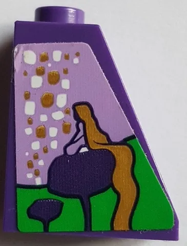 Slope 65 2 x 1 x 2 with Painting of Gold and White Sky Lanterns, Trees and Rapunzel on Medium Lavender and Bright Green Background Pattern Model Right Side (Sticker) - Set 43187