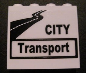 Panel 1 x 4 x 3 with Side Supports - Hollow Studs with Black 'CITY Transport' and Road Pattern (Sticker) - Set 8404