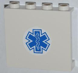 Panel 1 x 4 x 3 with Side Supports - Hollow Studs with Blue EMT Star of Life Pattern (Sticker) - Set 4431