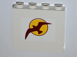 Panel 1 x 4 x 3 with Side Supports - Hollow Studs with Bird and Sun Pattern (Sticker) - Set 4435