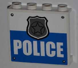 Panel 1 x 4 x 3 with Side Supports - Hollow Studs with 4 Rivets, Silver Police Badge and 'POLICE' Pattern (Sticker) - Set 4440