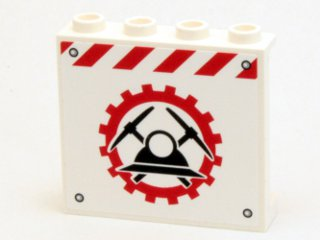 Panel 1 x 4 x 3 with Side Supports - Hollow Studs with Miners Logo (Helmet with Crossed Pickaxes in Gear) Pattern (Sticker) - Set 4204
