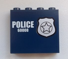 Panel 1 x 4 x 3 with Side Supports - Hollow Studs with Silver Star Badge and White 'POLICE 60008' Pattern Model Right Side (Sticker) - Set 60008