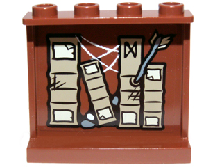 Panel 1 x 4 x 3 with Side Supports - Hollow Studs with Books, Cobweb, Stones and Arrow Right Pattern on Inside (Sticker) - Set 9473