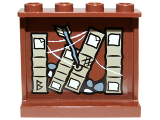 Panel 1 x 4 x 3 with Side Supports - Hollow Studs with Books, Cobweb, Stones and Arrow Left Pattern on Inside (Sticker) - Set 9473