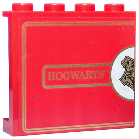 Panel 1 x 4 x 3 with Side Supports - Hollow Studs with Half Gold Hogwarts Crest in White Circle and  'HOGWARTS' Pattern (Sticker) - Set 4841