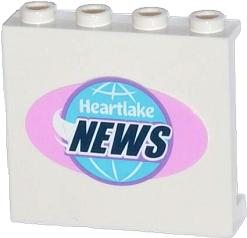 Panel 1 x 4 x 3 with Side Supports - Hollow Studs with Globe with 'Heartlake NEWS' Pattern (Sticker) - Set 41056