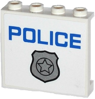 Panel 1 x 4 x 3 with Side Supports - Hollow Studs with Silver Police Badge and Blue 'POLICE' Pattern (Sticker) - Set 60043
