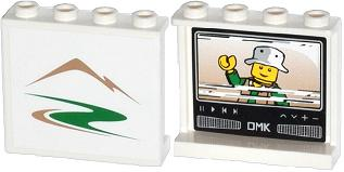 Panel 1 x 4 x 3 with Side Supports - Hollow Studs with Mountains / Green Road on Outside and Minifigure on TV on Inside Pattern (Stickers) - Set 60057