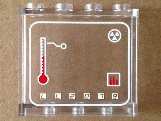 Panel 1 x 4 x 3 with Side Supports - Hollow Studs with Thermometer, Radioactivity Symbol and 'LL2079' in White Squares Pattern (Sticker) - Set 70816