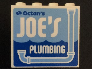 Panel 1 x 4 x 3 with Side Supports - Hollow Studs with 'Octan's JOE'S PLUMBING' and Light Blue Drainpipe Pattern (Sticker) - Set 70811