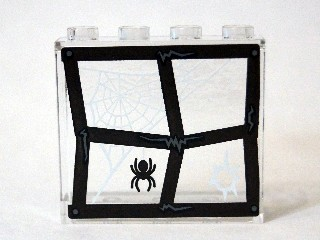 Panel 1 x 4 x 3 with Side Supports - Hollow Studs with Window Frame Bent with Black Spider and White Web Pattern (Sticker 7) - Set 75904