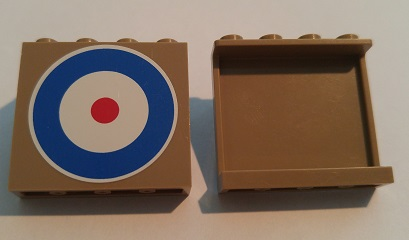 Panel 1 x 4 x 3 with Side Supports - Hollow Studs with Blue Circle and Red Dot (British Roundel) Pattern (Sticker) - Set 10226