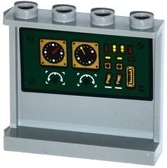 Panel 1 x 4 x 3 with Side Supports - Hollow Studs with Gauges and Switches on Dark Green Background Pattern on Inside (Sticker) - Set 70735