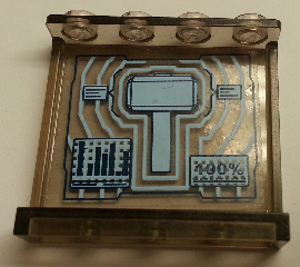 Panel 1 x 4 x 3 with Side Supports - Hollow Studs with Screen with Hammer (Mjolnir), '100%' and Bar Graph Pattern on Inside (Sticker) - Set 76018