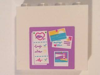Panel 1 x 4 x 3 with Side Supports - Hollow Studs with Medium Lavender Bulletin Board with Notes, Lighthouse Photo, Sunset and Postcard Pattern (Sticker) - Set 41015