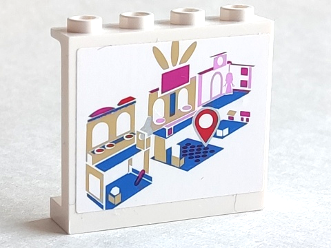 Panel 1 x 4 x 3 with Side Supports - Hollow Studs with Mall Map and Red Position Marker Pattern (Stickers) - Set 41058