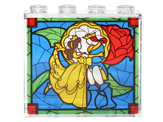 Panel 1 x 4 x 3 with Side Supports - Hollow Studs with Beauty and the Beast Stained Glass Window Pattern (Sticker) - Set 41067