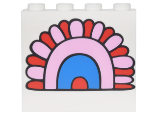 Panel 1 x 4 x 3 with Side Supports - Hollow Studs with Red, Bright Pink and Blue Rainbow Arc Pattern