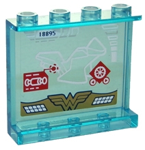 Panel 1 x 4 x 3 with Side Supports - Hollow Studs with Motorcycle and Wonder Woman Logo on Transparent Background Pattern on Inside (Sticker) - Set 41235