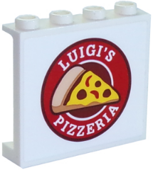 Panel 1 x 4 x 3 with Side Supports - Hollow Studs with 'LUIGI'S PIZZERIA' Pattern (Sticker) - Set 70910