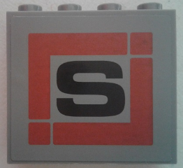 Panel 1 x 4 x 3 with Side Supports - Hollow Studs with Black 'S' in Dark Red Square Pattern (Sticker) - Set 79116