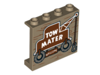 Panel 1 x 4 x 3 with Side Supports - Hollow Studs with 'TOW MATER WELCOME' on Tow Truck Pattern