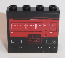 Panel 1 x 4 x 3 with Side Supports - Hollow Studs with Red Screen with White Rectangles and Buttons Pattern (Sticker) - Set 75190